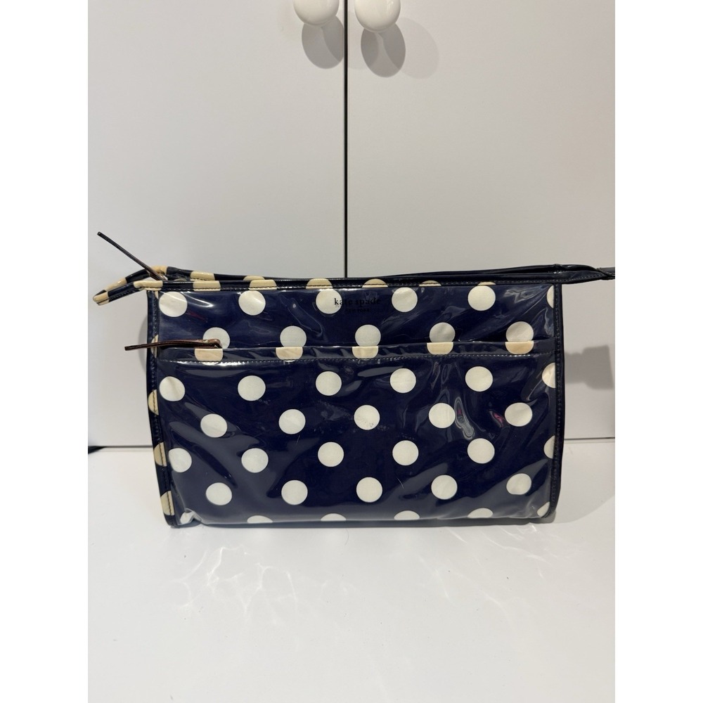 Kate Spade New‎ York Blue Vinyl Cosmetic Bag Polka Dot Large 1